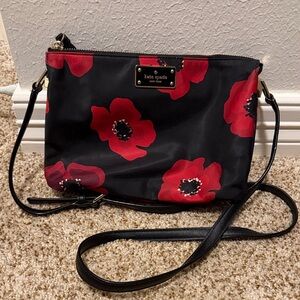 Kate Spade Black and Red Poppy Crossbody Bag